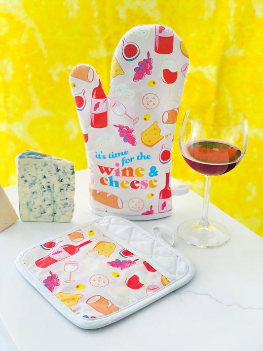 Wine and Cheese Oven Mitt & Pot Holder
