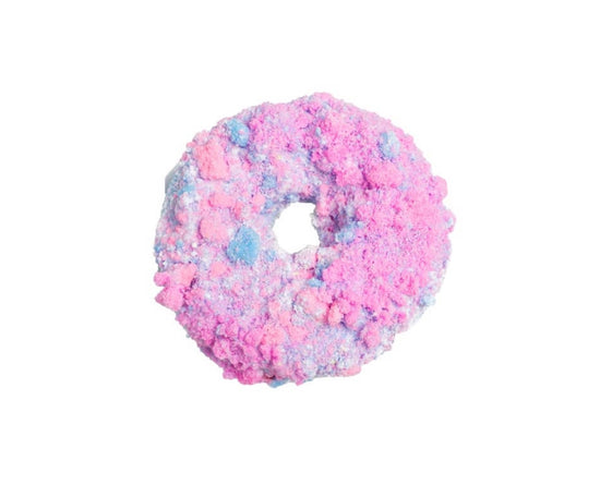 a pink donut with pink pink and pink sprinkles 