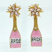 Pink Bride Champagne Bottle Earrings